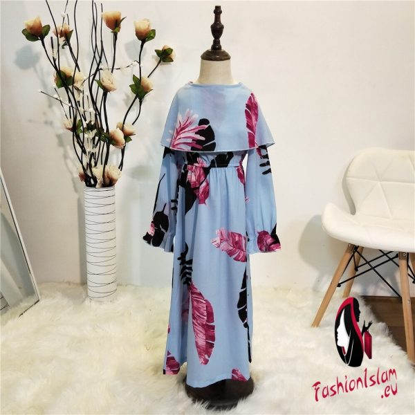 2019 new elegent fashion style autumn muslim small girl printing plus size long abaya S-4XL