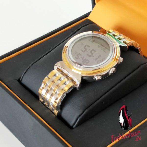 Islamic Muslim Adhan Watch Waterproof Qibla Compass Azan Clock AL Harameen Fajr Time Wristwatch Best Gift for Ramadan