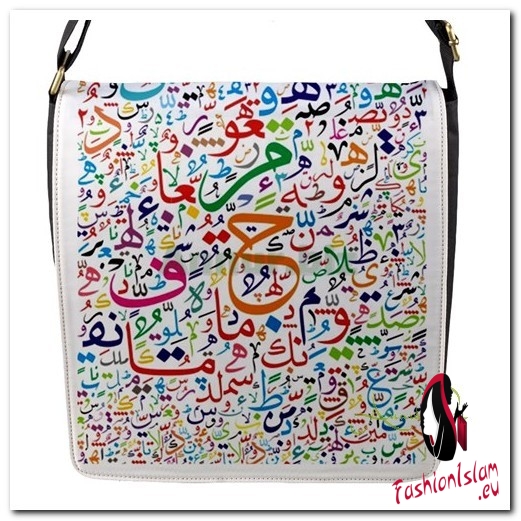 multi colour arabic alphabets bag Flap Closure Messenger Bag