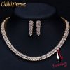 CWWZircons African Cubic Zirconia Pave Saudi Arabia Gold Color Wedding Bridal Necklace Earrings Jewelry Sets for Women T305