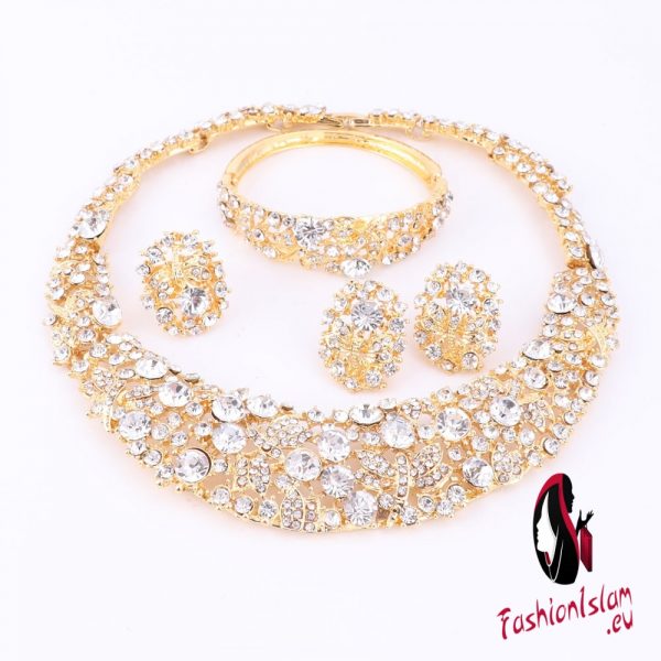 Nigerian Wedding African Beads Jewelry Sets Crystal Necklace Sets Gold Color Jewelry Set Wedding Accessories Party