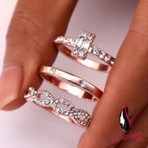 3Pcs/Set Fashion Infinity Rings Set For Women Girls Crystal Twist Ring Couples Gold Female Engagement Wedding Jewelry 2018 New