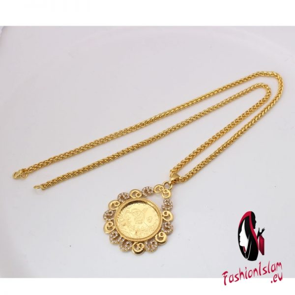 ZKD islam Arab Coin Gold Color Turkey Coins Pendant Necklace  muslim Ottoman coins jewelry