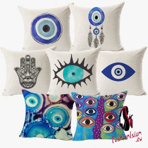 Watercolor Painting Evil Eye Cushion Covers Muslim Islam Hamsa Hand Cushion Cover Decorative Linen Pillow Case New