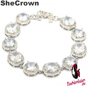 12x10mm Fancy White Sapphire Woman's Engagement Silver Bracelet 7.0-8.0in