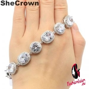 12x10mm Fancy White Sapphire Woman's Engagement Silver Bracelet 7.0-8.0in