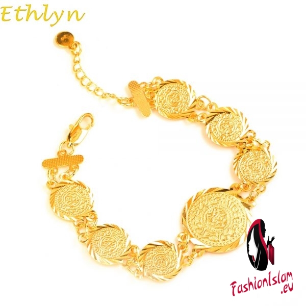 Ethlyn Islam Coin Bracelets For Women Trendy Gold Color Link Chain Bracelets  Dubai Gold Color Jewelry Wholesale B44B