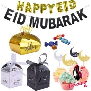 10/20pcs Happy Eid Mubarak Gold Silver Black Candy Paper Box Ramadan Dessert Cake Topper Islamic Muslim Eid Party Decor Supplies