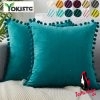 YokiSTG Soft Velvet Pillowcases Solid Cushion Cover Square Decorative Pillows With Balls For Sofa Bed Car Home Throw Pillow
