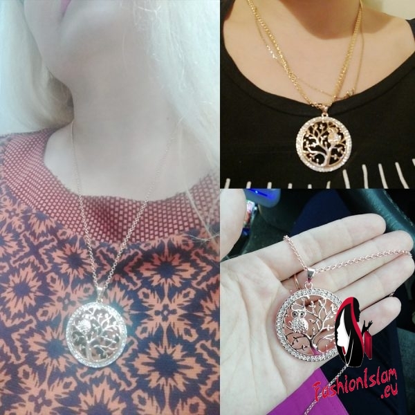 Small Owl Necklace Tree Of Life Pendant Rose Gold Women Sweater Chain Crystal Long Necklaces & Pendants Statement Jewelry Bijoux