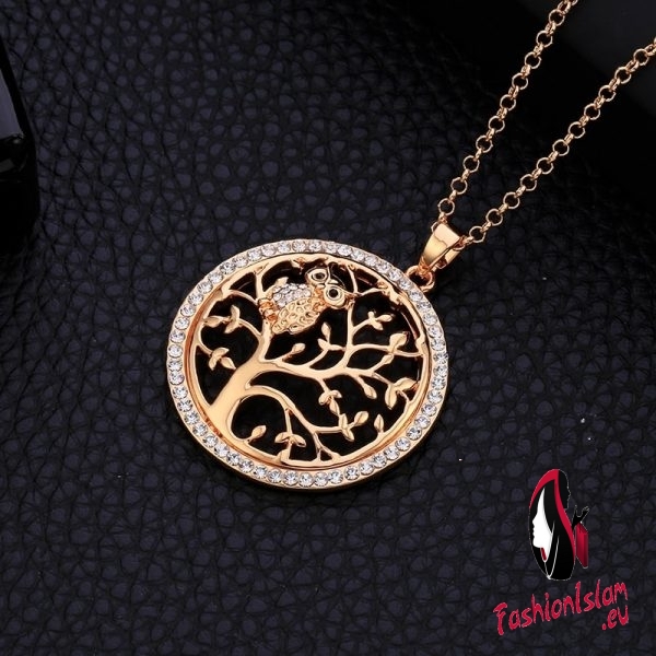 Small Owl Necklace Tree Of Life Pendant Rose Gold Women Sweater Chain Crystal Long Necklaces & Pendants Statement Jewelry Bijoux