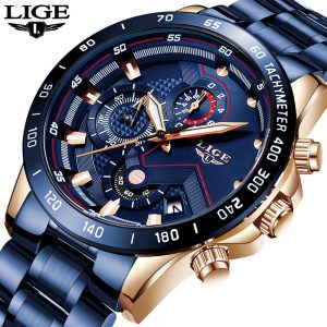 LIGE 2021 Neue Mode Herren Uhren mit Edelstahl Top Marke Luxus Sport Chronograph Quarz Uhr Männer Relogio Masculino