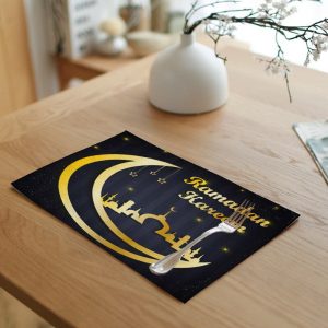 2022 Muslim Ramadan Decoration Printed Stars and Moon Home Dining Table Potholder Eid Mubarak EID Linen Mats Eid Mubarak 32X45cm